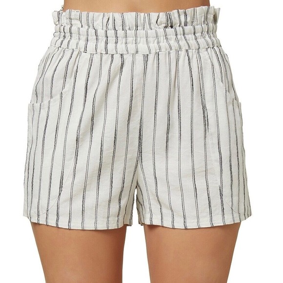 Oneill Womens Canter Striped Paperbag Shorts Size Small White Beach Pull on - Picture 2 of 9